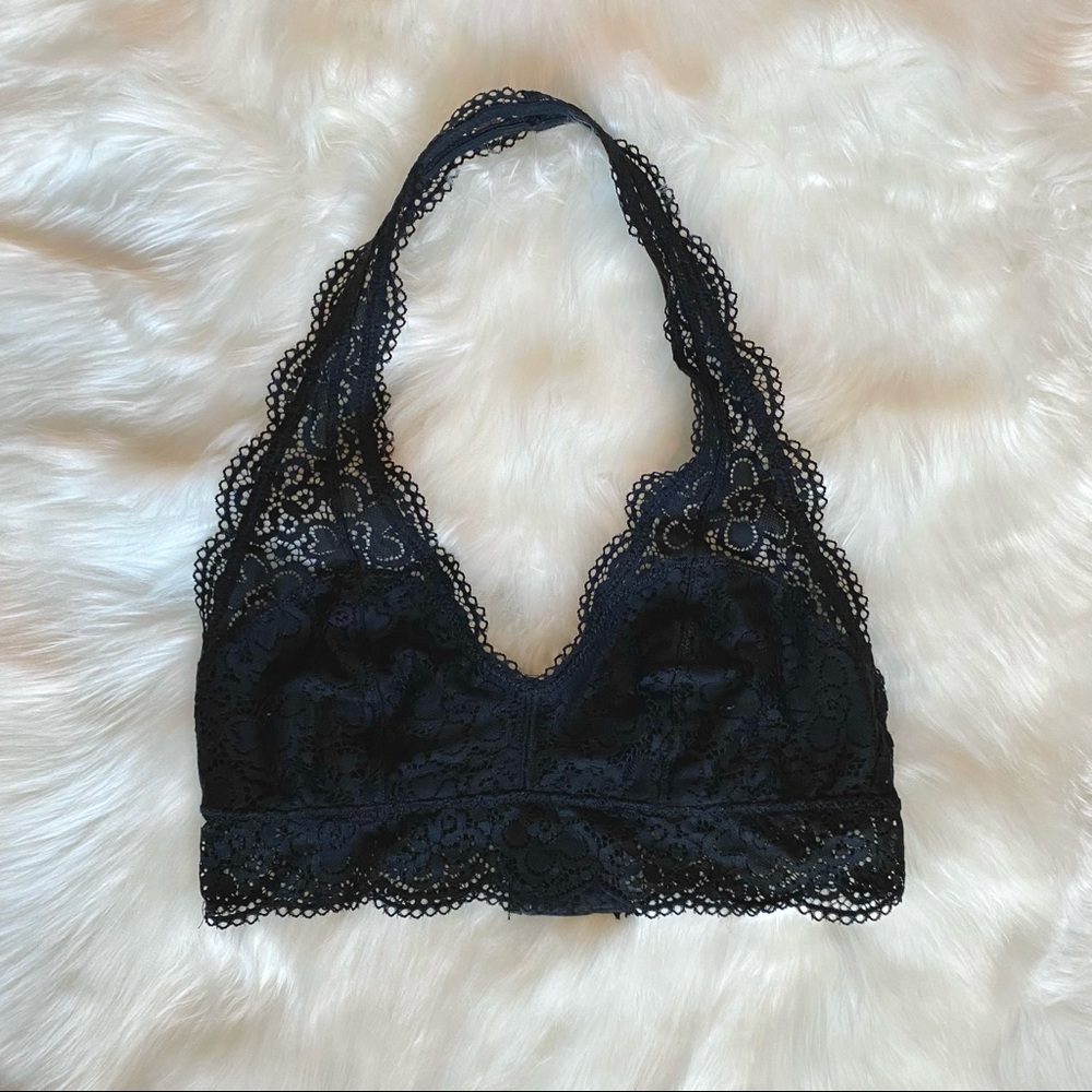 aerie Size M Black Lace Halter Bralette Adjustable Band Size